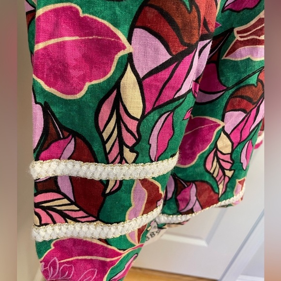 Cynthia Rowley Floral Off-Shoulder Linen Top - Pink and Green Size Large. - Picture 6 of 10